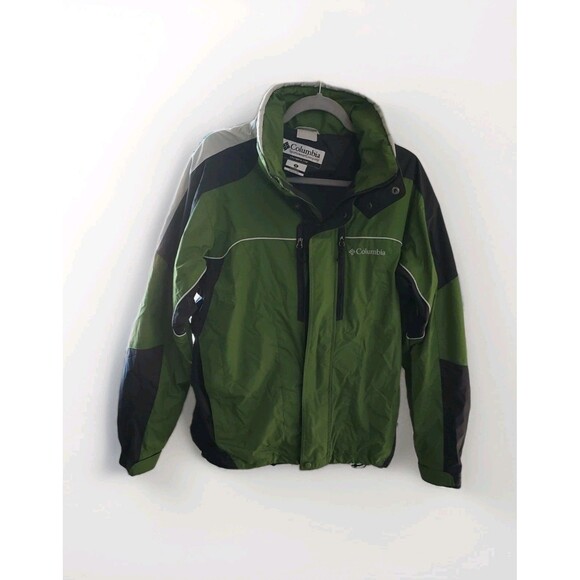 Columbia Interchange Green Jacket Men Medium Outdoors Hood Pockets - Picture 1 of 5